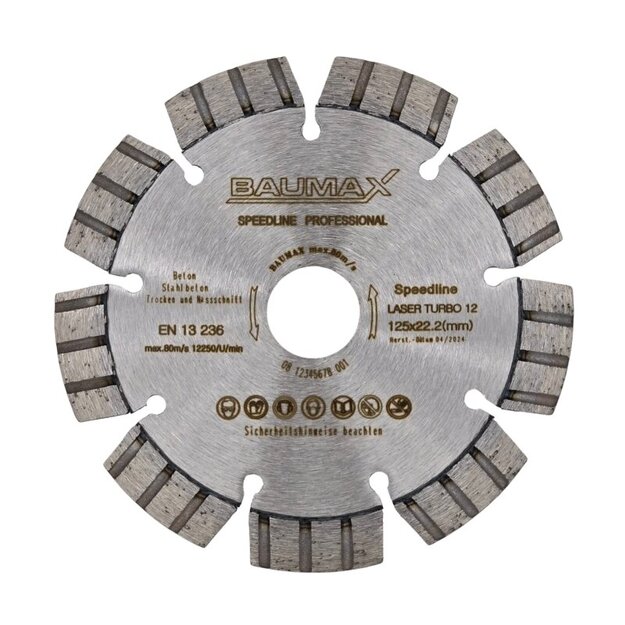 Deimantinis pjovimo diskas 125 mm BAUMAX Speedline Professional Laser Turbo 12